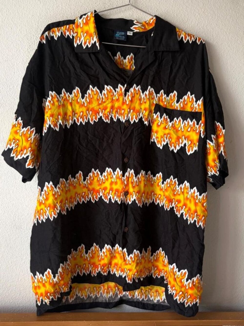 Vintage y2k Flame Print Button Shirt Men's XL